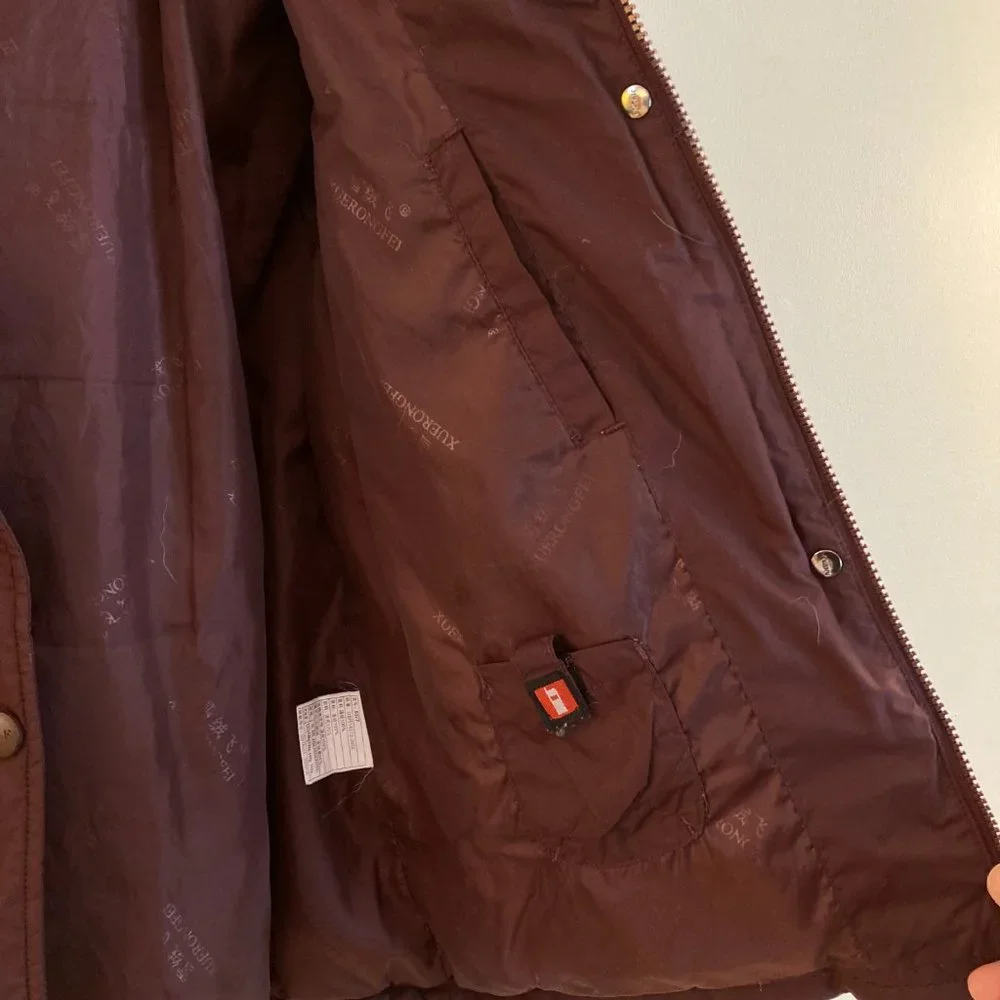 Down Puffer Jacket  Maroon Burgundy Embroidered Coat with Fur Trim - Picture 7 of 15